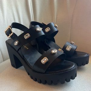 FINAL PRICE Madden Girl black lug sole sandals with rhinestone